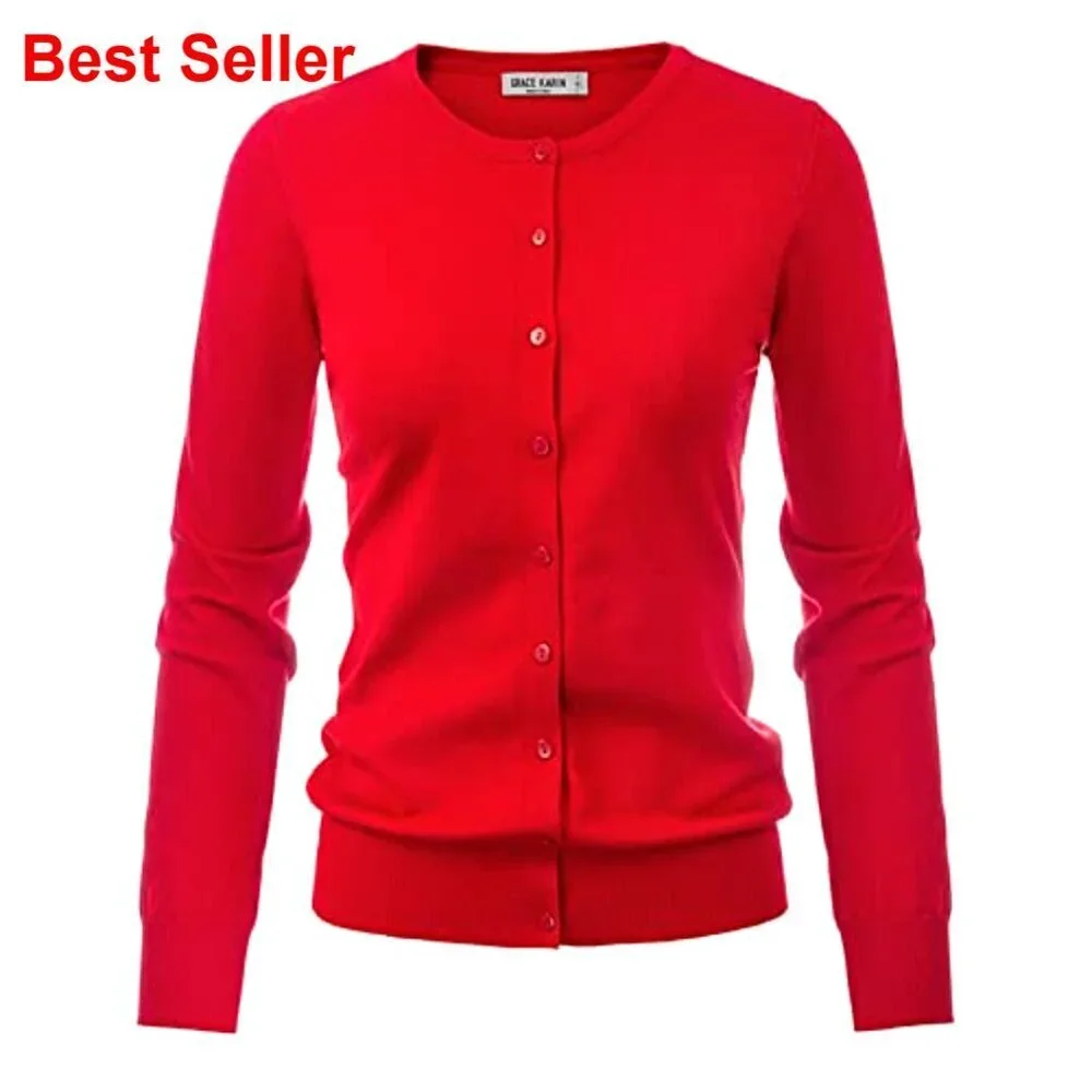 Long Sleeve Knit Cardigan Open Front Button Down Casual Dressy Sweater